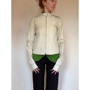 Leather Moto Jacket in Matte White